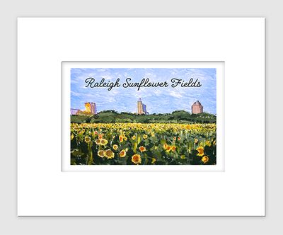 Raleigh, NC - Matted Print - Dix Park Sunflowers