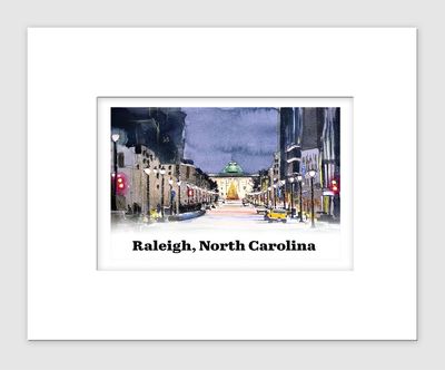 Raleigh, NC - Matted Print - Snowy Raleigh