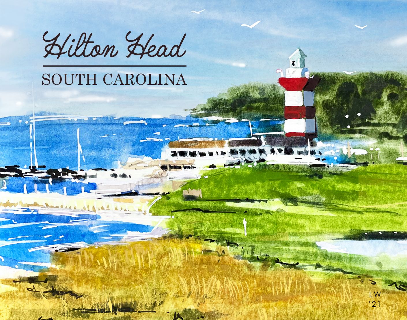 Hilton Head, SC - Harbor Town Lighthouse 11x14 Matted Print #hiltonhead - #lew