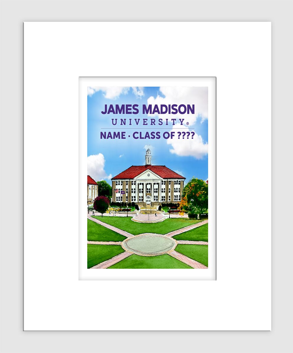 Harrisonburg, VA - Matted Print - James Madison University - Campus