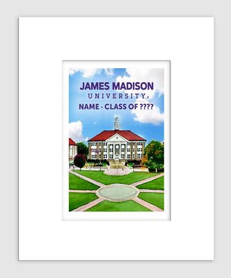 Harrisonburg, VA - Matted Print - James Madison University - Campus