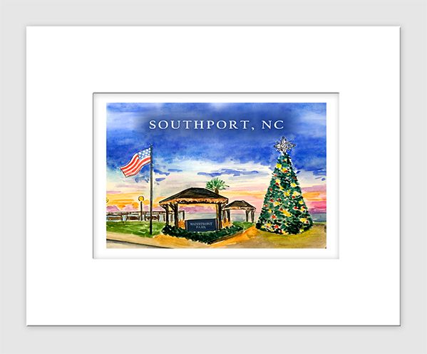 Southport, NC - Matted Print - Waterfont
