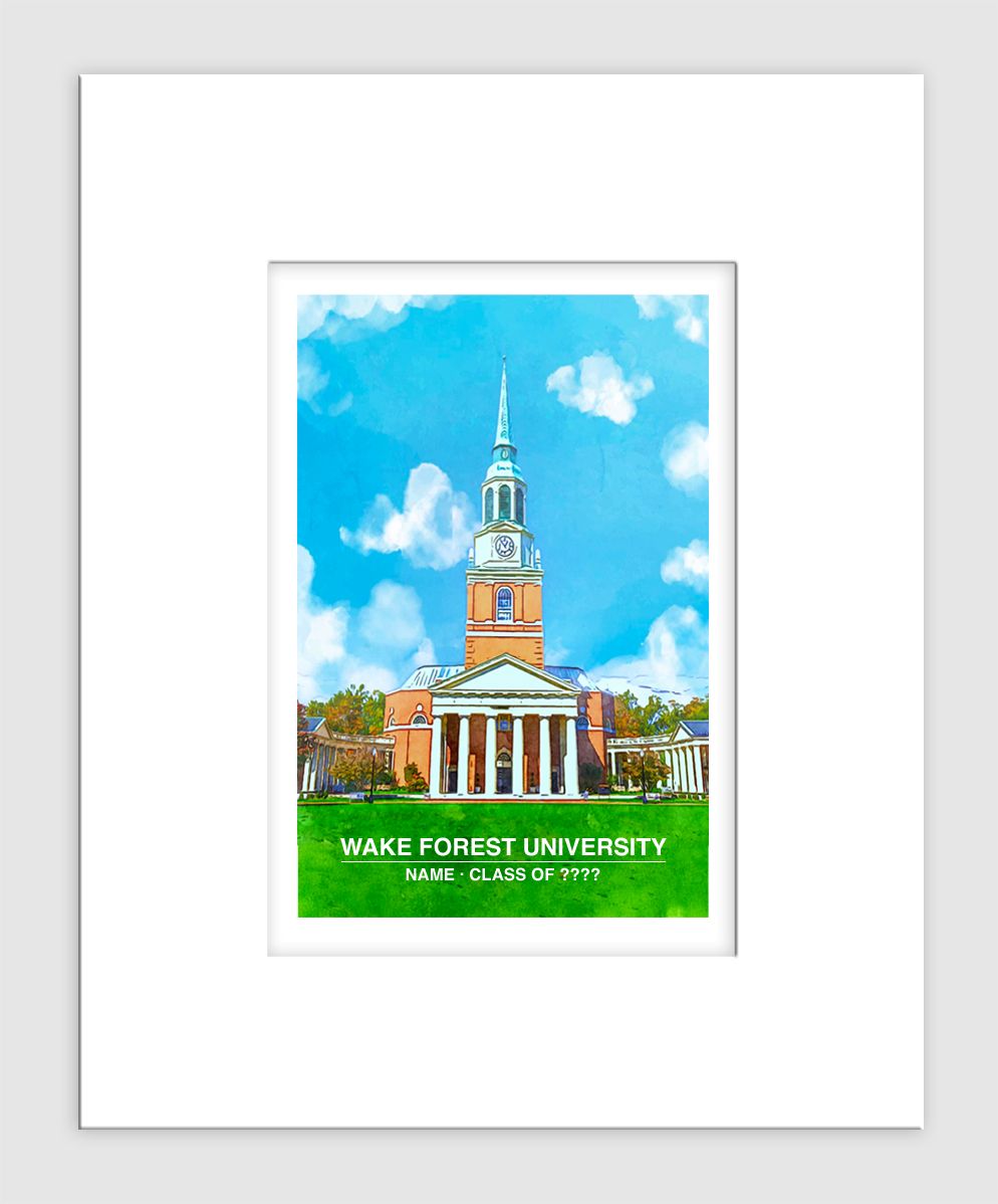 Winston-Salem, NC - Matted Print - Wake Forest University