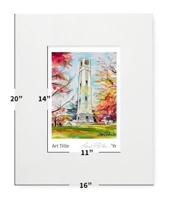 Raleigh, NC - NC State - Bell Tower - 16"x20" - Matted Print - #ncsucampusbelltower - #lew