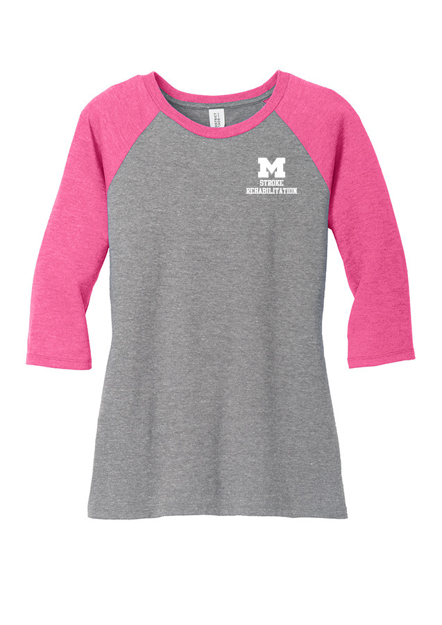 Women's 3/4 Sleeve Tee - Pink/Grey