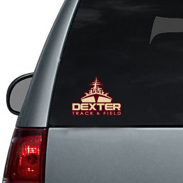 Car / Laptop Decal - Dexter Track & Field in Vegas Gold & Maroon