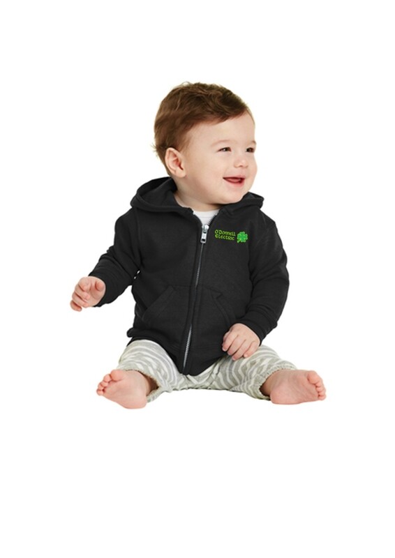 Infant Fleece Hooded Full Zip Sweatshirt (Embroidered)-Black, Grey