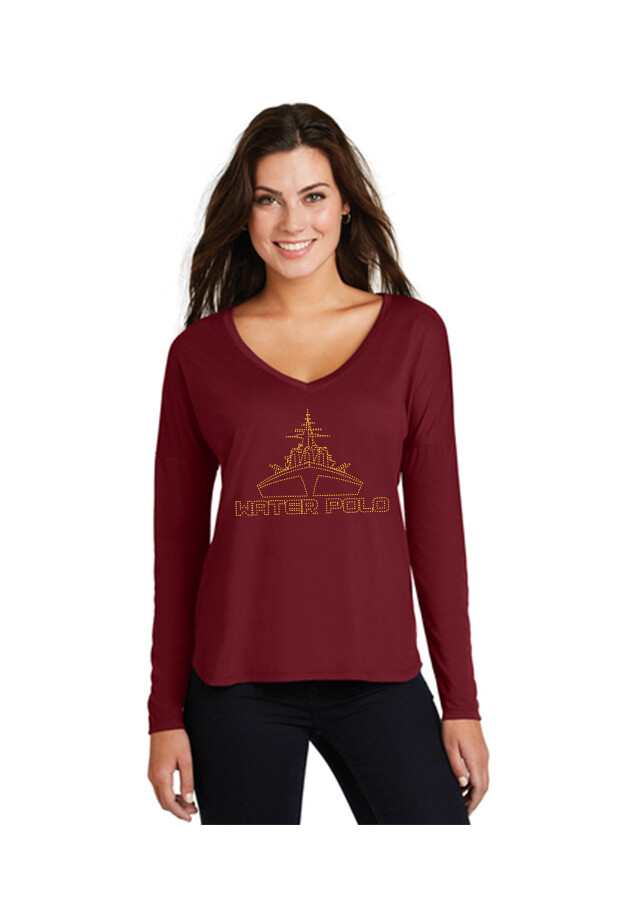 Women's Long Sleeve Bling Tee - Maroon