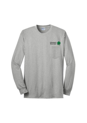 Unisex Long Sleeve Tee with pocket- Safety Green or Sport Grey