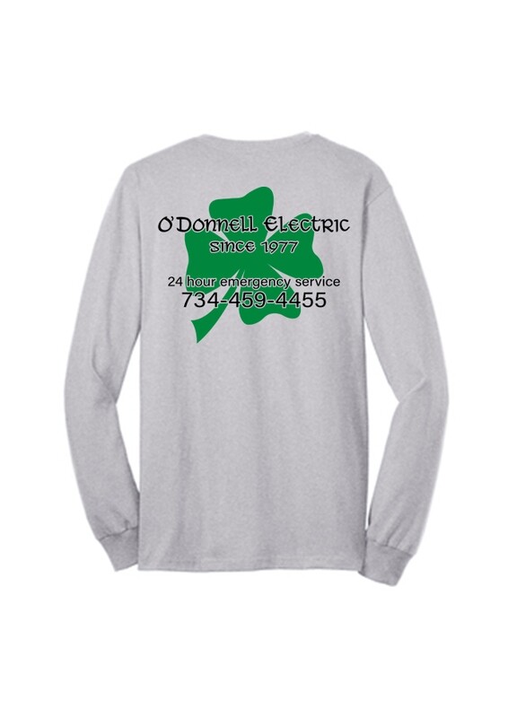 [O'Donnell Item] Unisex Long Sleeve Tee with pocket (Screen Printed)- Grey or Safety Green