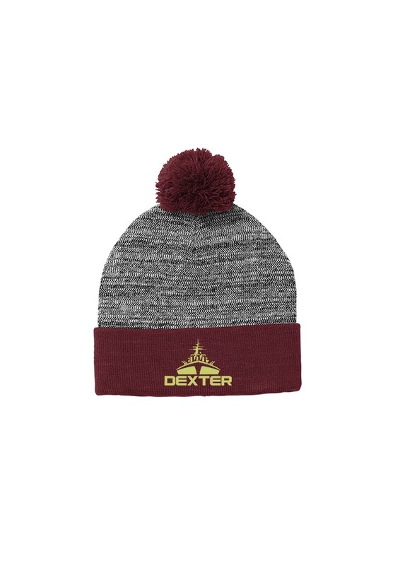 Heathered Grey Beanie With Maroon Pom and Cuff