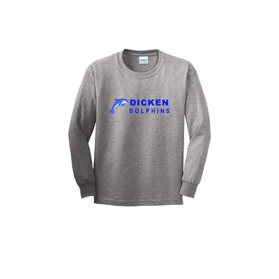 Youth Unisex Cotton Long Sleeve Tee (Dicken Dolphins logo)