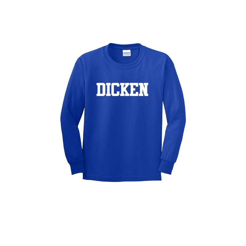 Youth Unisex Cotton Long Sleeve Tee (DICKEN logo)- Royal
