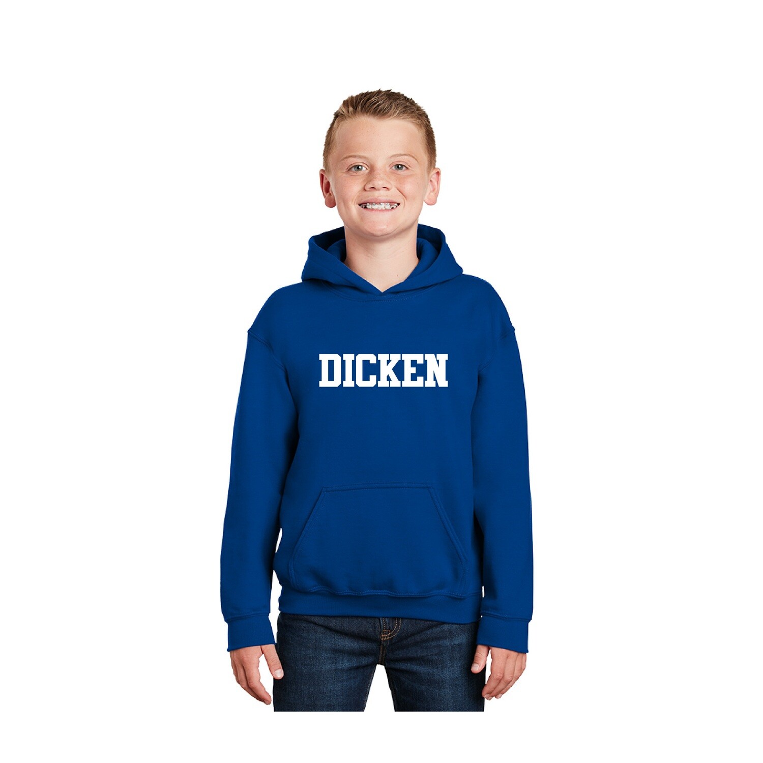Youth Unisex Cotton Hooded Sweatshirt (DICKEN logo)- Royal