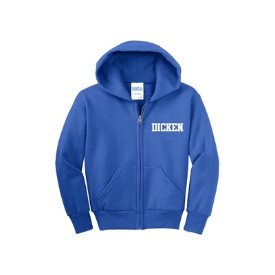 Youth Fleece Full-Zip Hooded Sweatshirt (DICKEN logo)