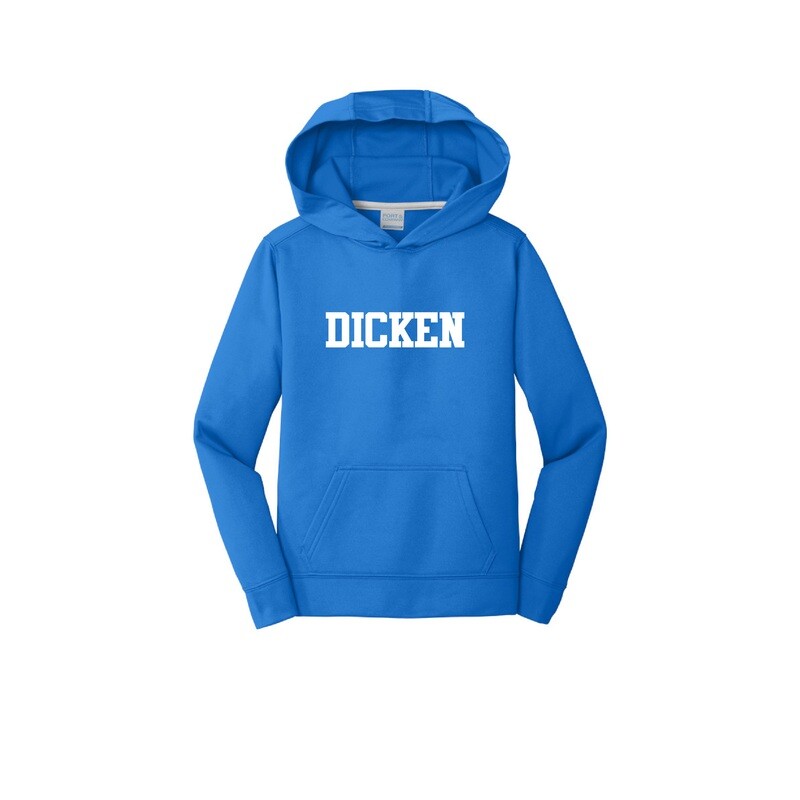 Youth Unisex Performance Fleece Pullover Hooded Sweatshirt (DICKEN logo)- Royal