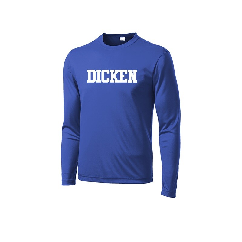 Adult Unisex Performance Long Sleeve Tee (DICKEN logo): Royal