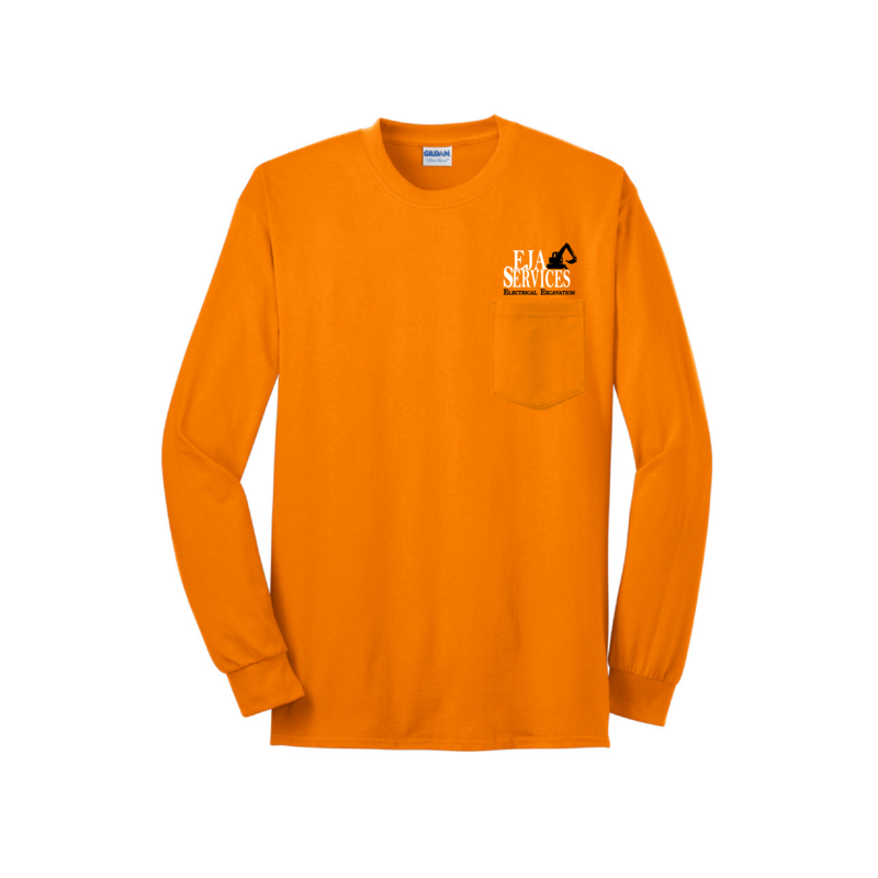 [EJA ITEM] Unisex Long Sleeve Tee with pocket (Screen Printed)- Grey or Safety Orange
