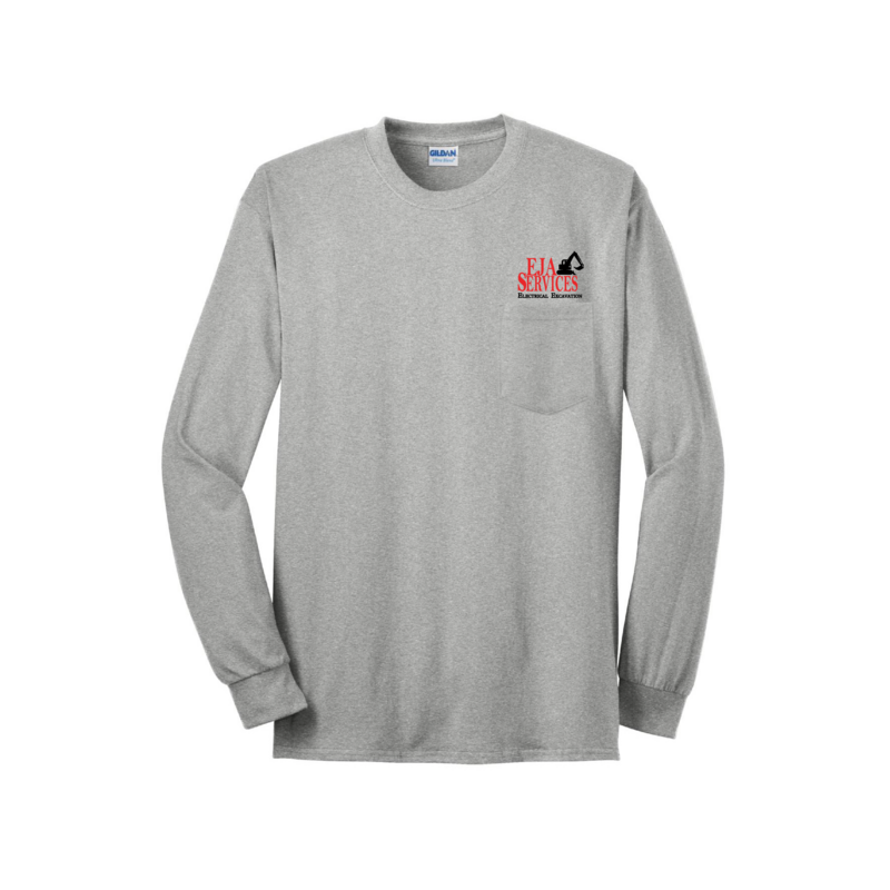 [EJA ITEM] Unisex Long Sleeve Tee with pocket (Screen Printed)- Grey or Safety Orange