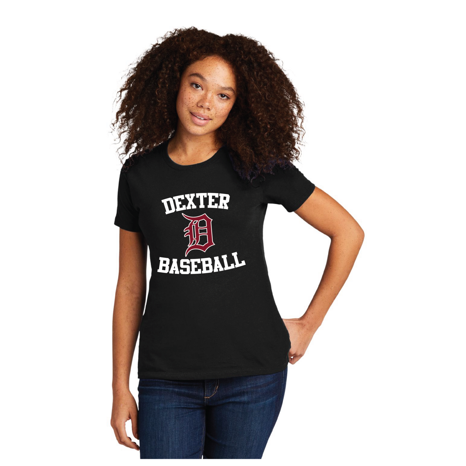 Ladies Cotton Tee-Black/Maroon/White