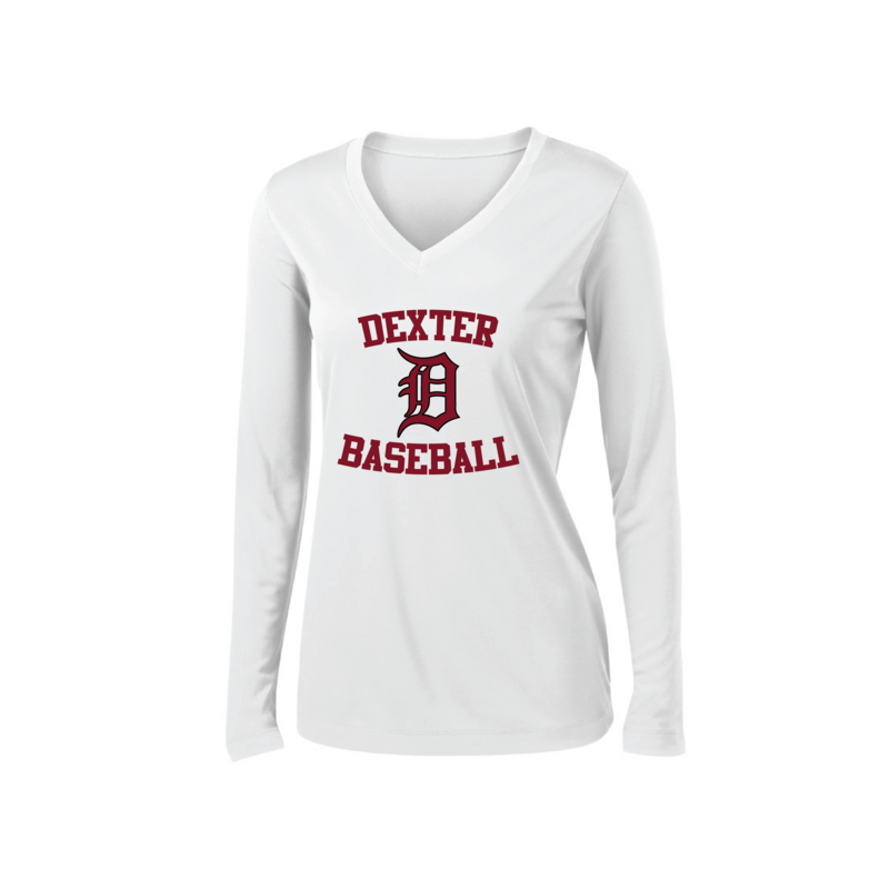 Ladies Long Sleeve Performance V-Neck Tee-Black/White