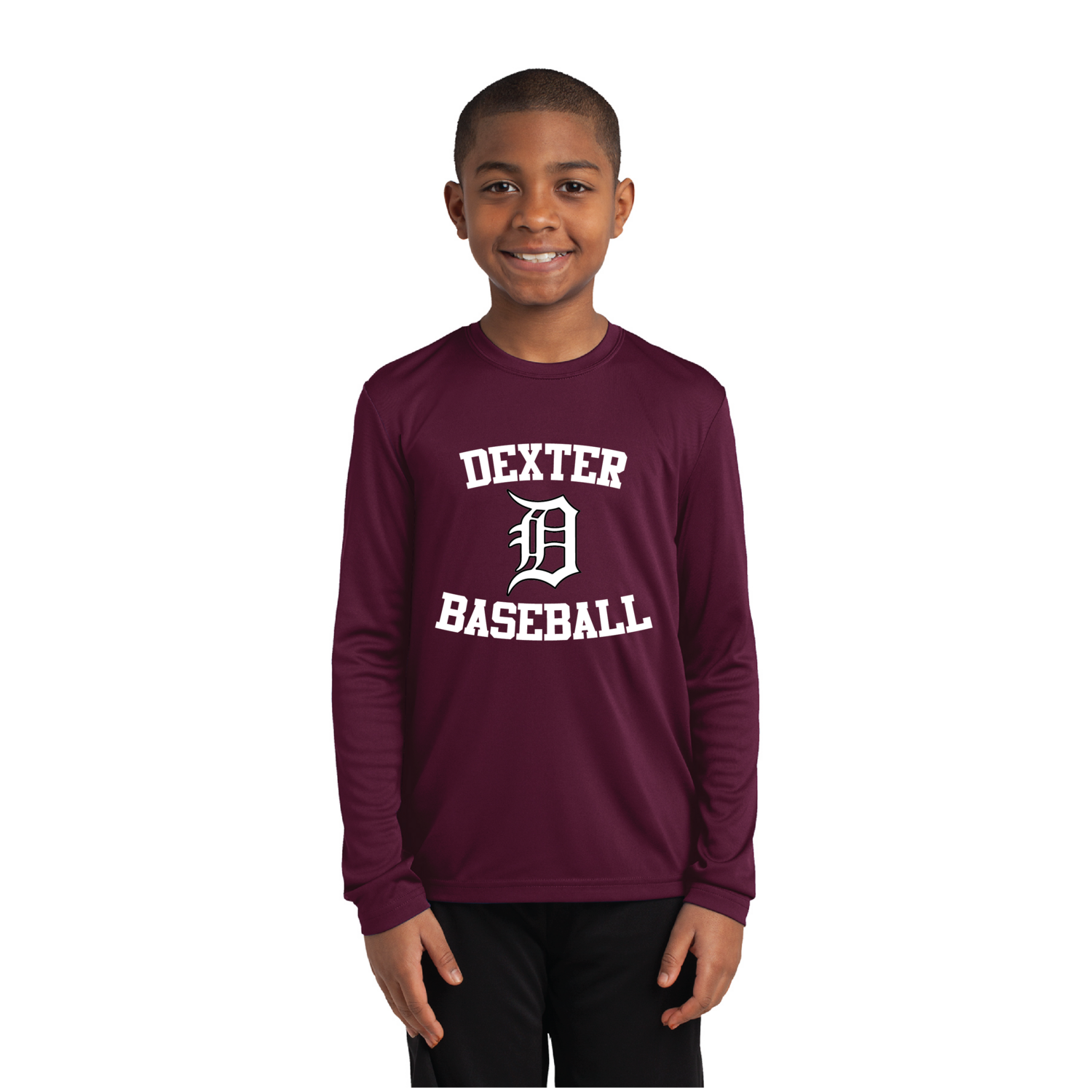 Youth Long Sleeve Performance Tee-Maroon/Black/White