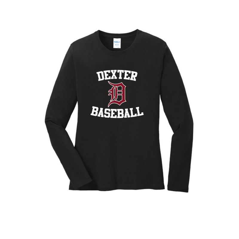 Ladies Long Sleeve Cotton Tee-Maroon/Black/White