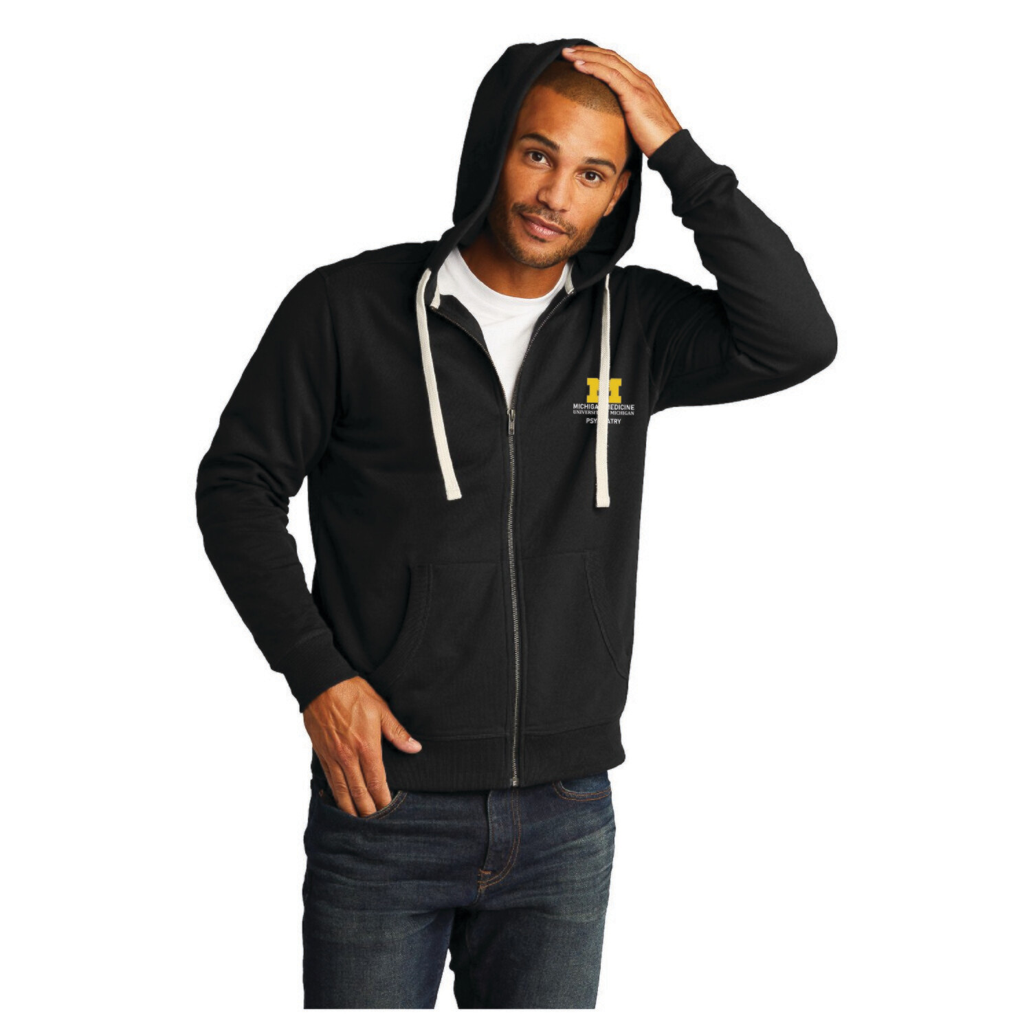 Unisex Re-Fleece Full-Zip Hoodie-Black/Navy/Lt Grey