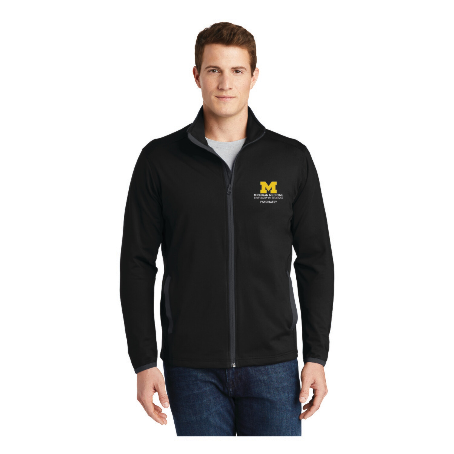 Performance Stretch Contrast Full-Zip Jacket-Black/Dk Gey, Heather Grey/Dk Grey, Heather Grey/Navy