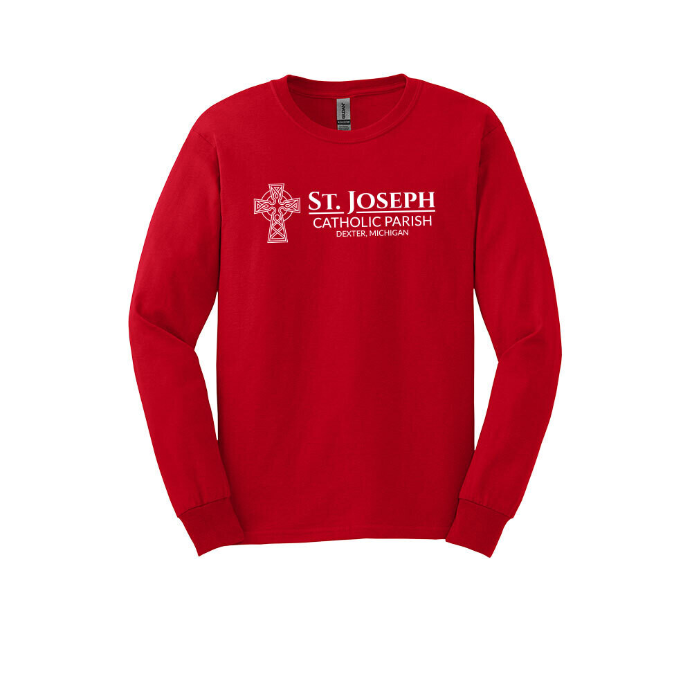 Long-Sleeve Cotton Tee (Youth Sizes Available)- Red or Grey