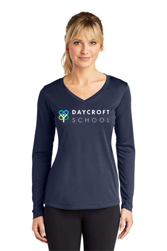 Ladies Long Sleeve Performance Tee- Navy, Grey