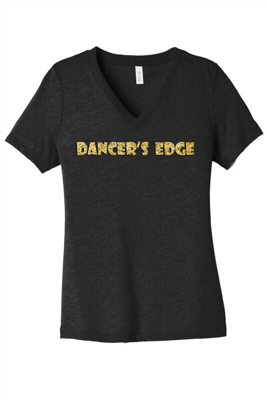 Women’s Relaxed Jersey Short Sleeve V-Neck Tee-Solid Black *GLITTER SHIMMER