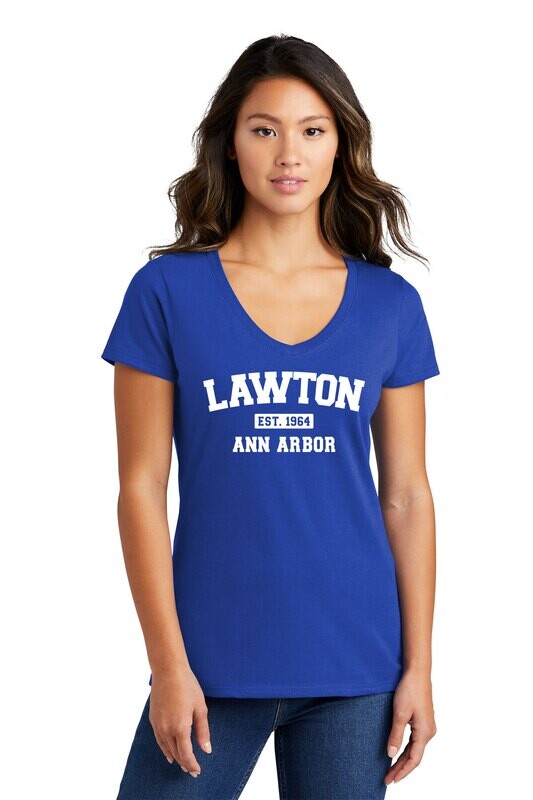 Ladies V-Neck Cotton Tee-Royal or Athletic Heather Grey