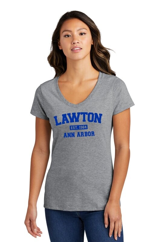 Ladies V-Neck Cotton Tee-Royal or Athletic Heather Grey