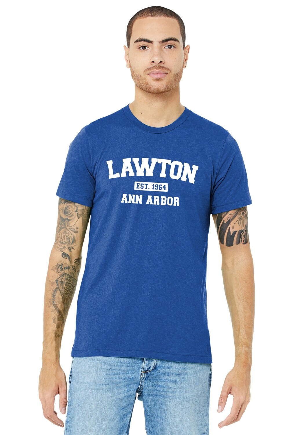 Unisex Triblend Soft Short Sleeve Tee Shirt: Royal or Athletic Grey