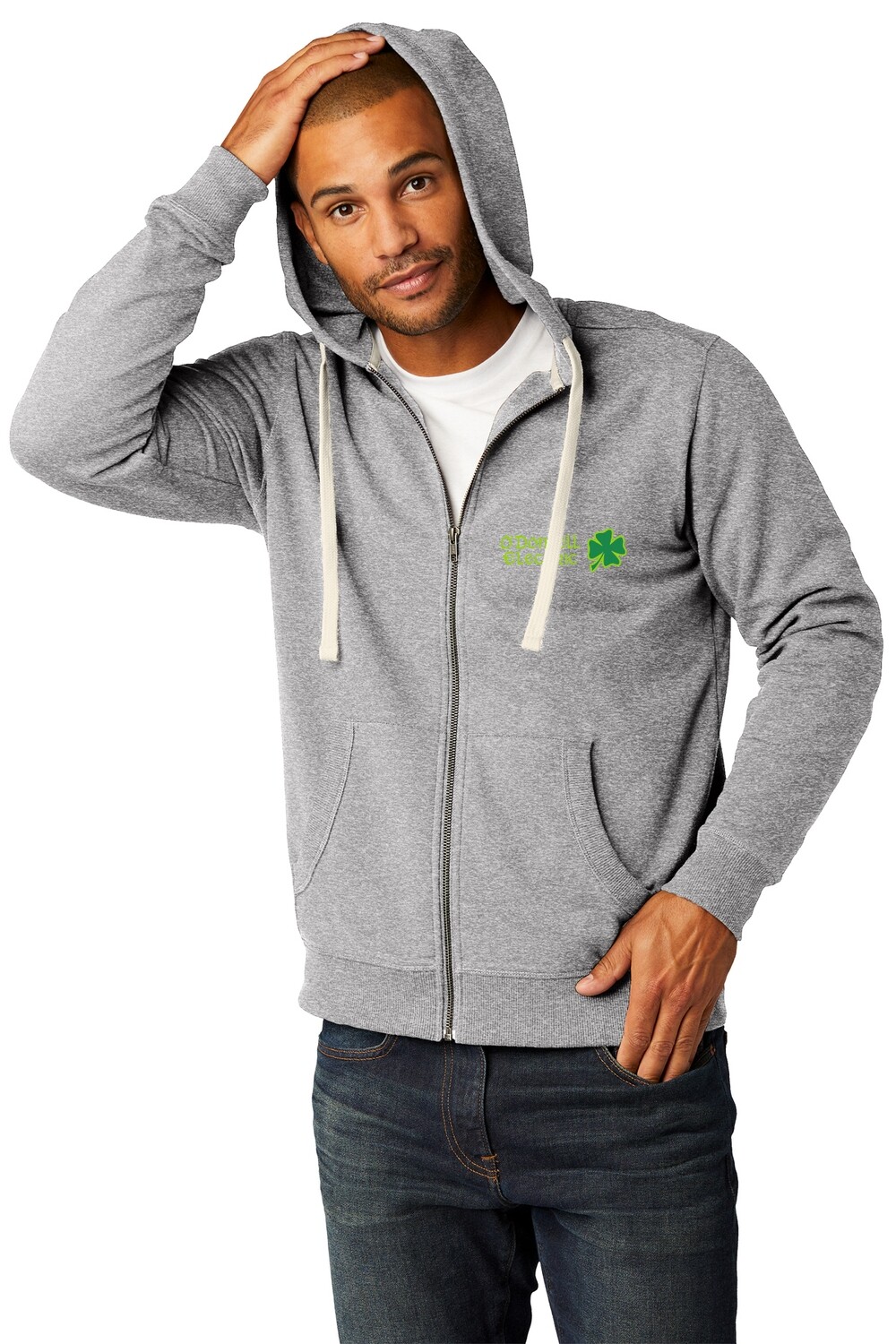 Full Zip Fleece Hoodie (Embroidered)- Black, Light Grey, Charcoal Grey