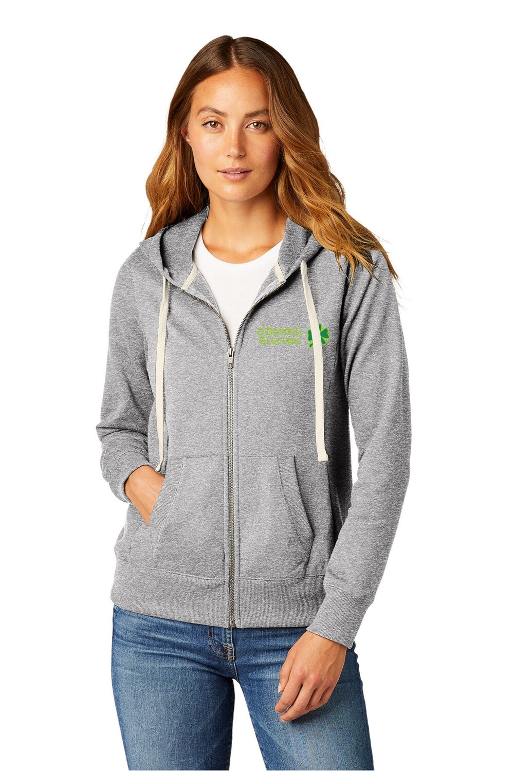Women's Full Zip Fleece Hoodie (Embroidered)- Light Grey, Black, Charcoal Grey