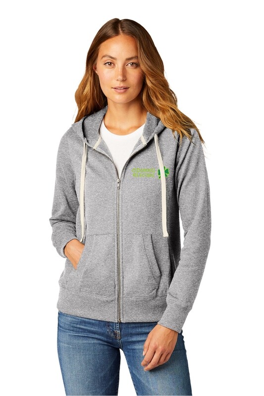 Women's Full Zip Fleece Hoodie (Embroidered)- Light Grey, Black, Charcoal Grey