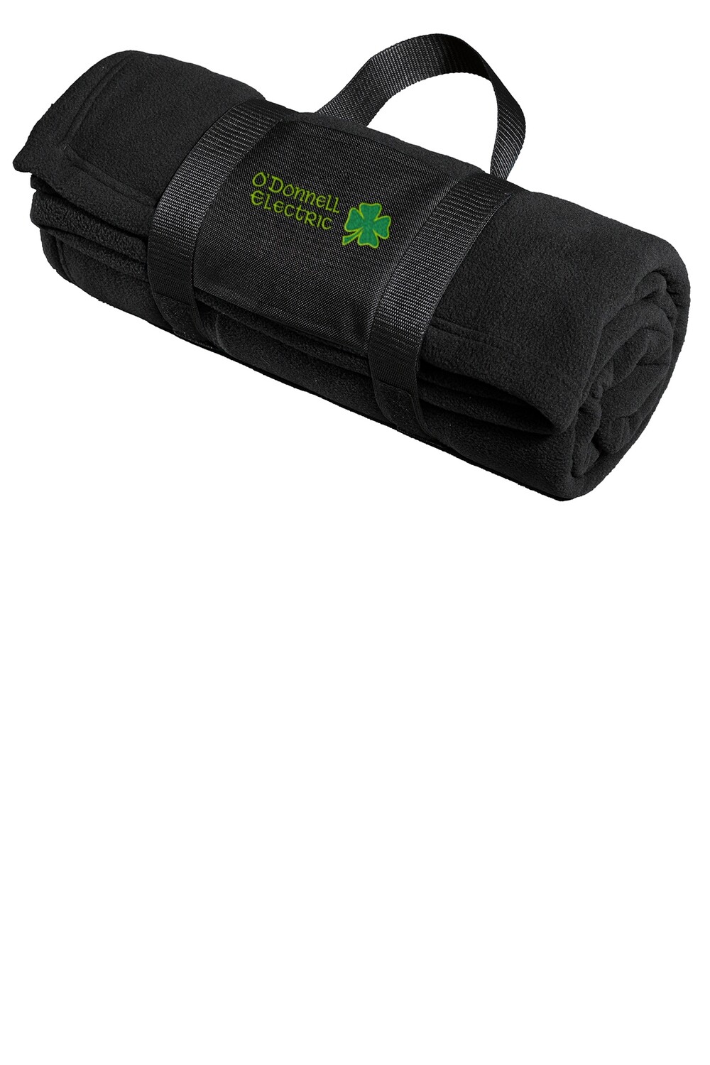 Fleece Blanket w/ Carrying Strap (Embroidered)- Black