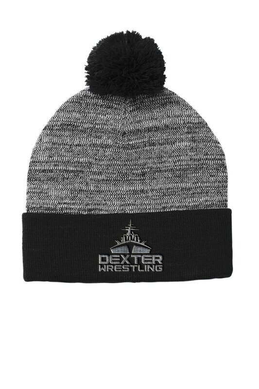 Sport-Tek Heather Pom Pom Beanie- Black