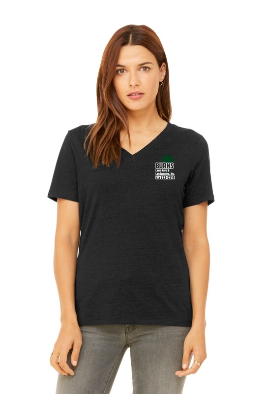 Women's Relaxed Heather V-Neck Tee (Screen Print)-Black