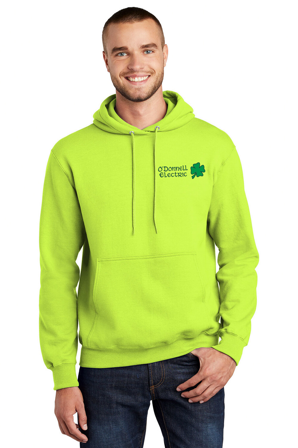 (O'Donnell Item) Unisex Fleece Pullover Hooded Sweatshirt (Screen print)-Safety Green
