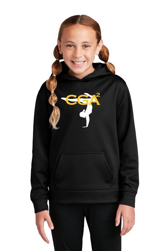Youth Performance Fleece Hooded Pullover -Black/Dk Grey
