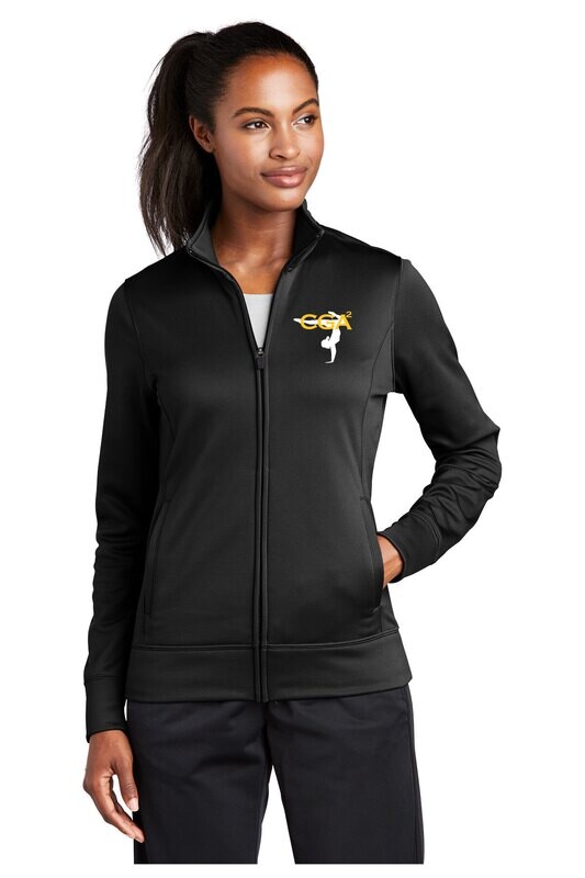 Ladies Performance Fleece Full Zip Jacket-Black/Dk Grey