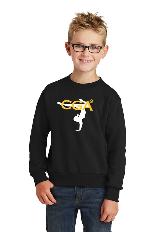 Youth Fleece Crewneck Sweatshirt-Black/Dk Heather Grey