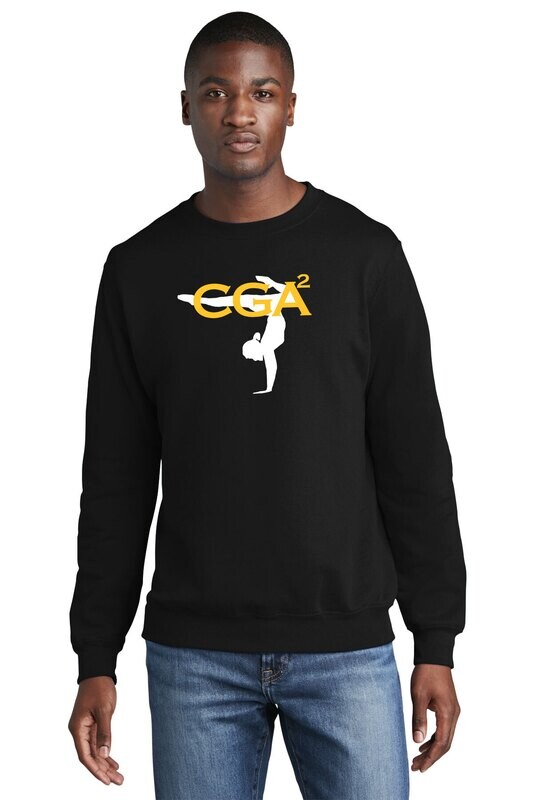 Unisex Fleece Crewneck Sweatshirt-Black/Dk Heather Grey