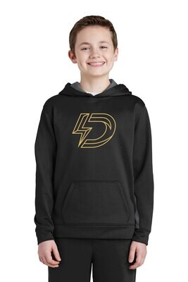 Youth Performance Fleece Colorblock Hooded Pullover-Black/DK Grey