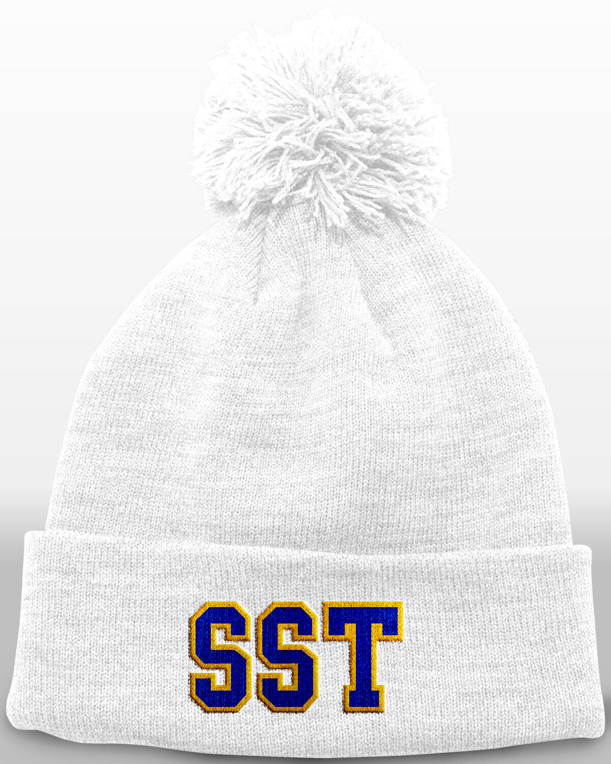 Pom Beanie-White (OSFM)-(Embroidered)