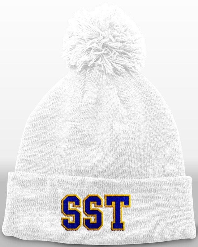 Pom Beanie-White (OSFM)-(Embroidered)