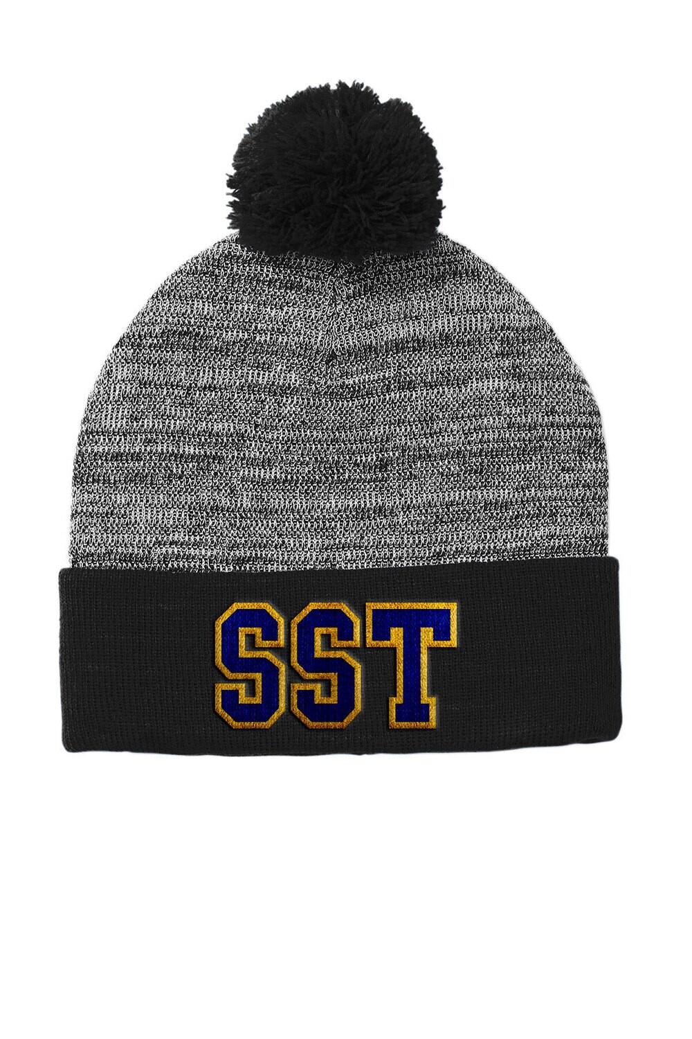 Heather Pom Pom Beanie (OSFM)-Grey Heather/Black Grey Heather-(Embroidered)